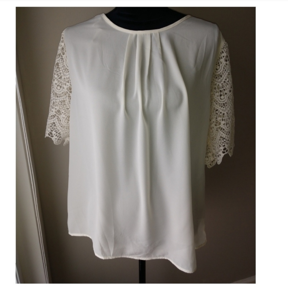 Ivory Blouse with Lace Sleeve